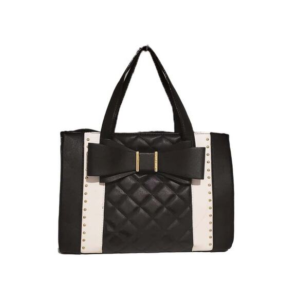 Betsey Johnson Handbags - Betsey Johnson Black White Bow Quilted Handbag purse gold accent womens bag